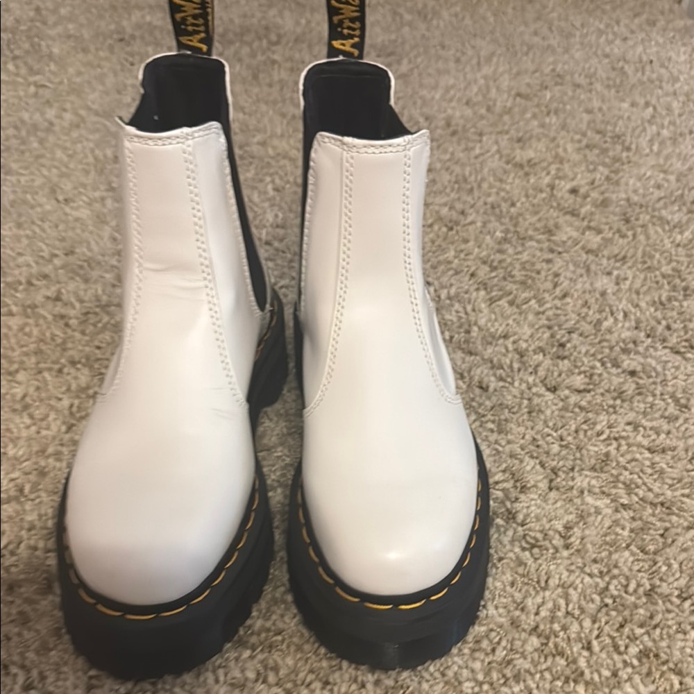Dr. Martens White Ankle Boots with Black Sole